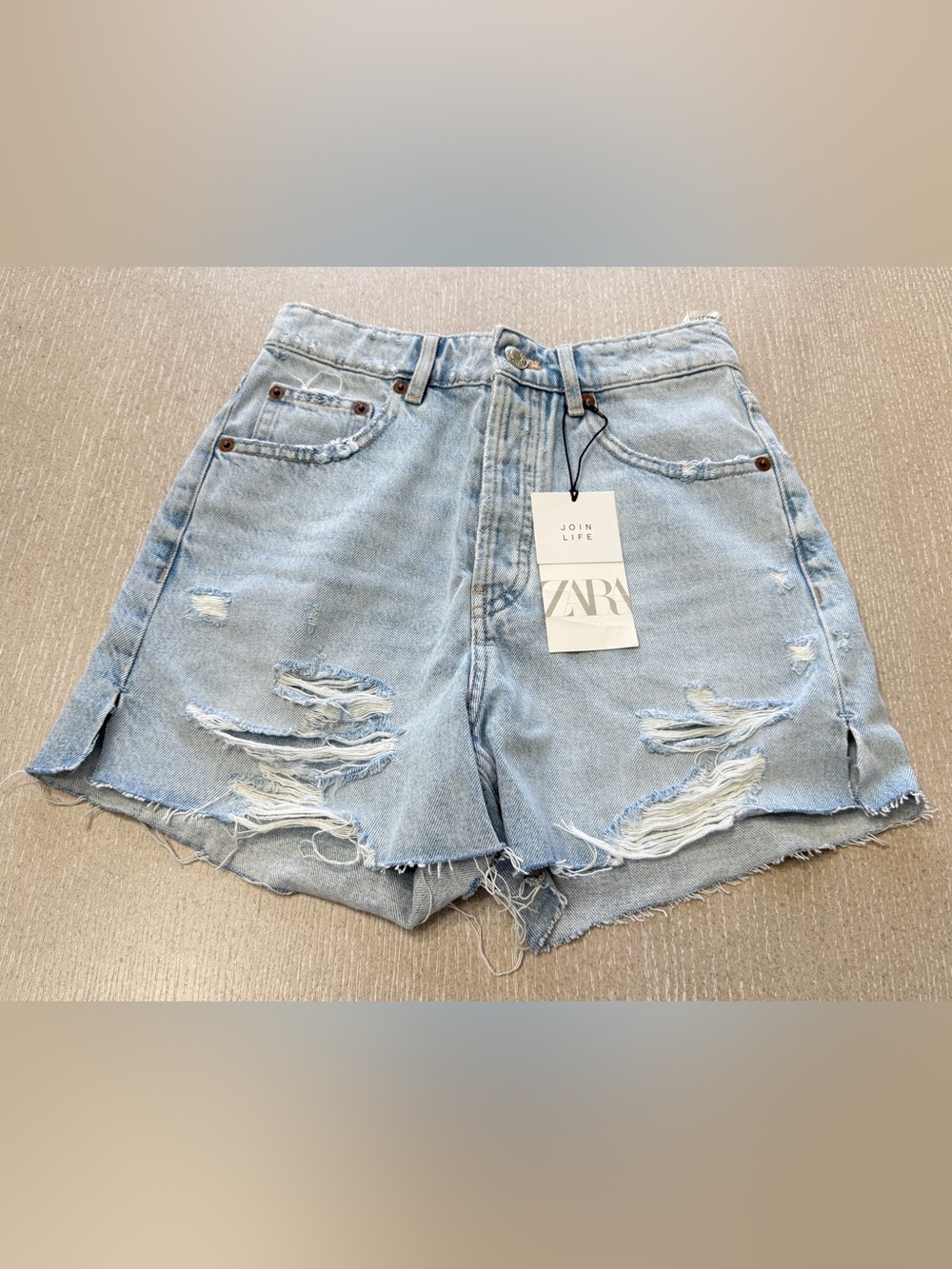 Zara Ripped High-Wasted Denim Short
